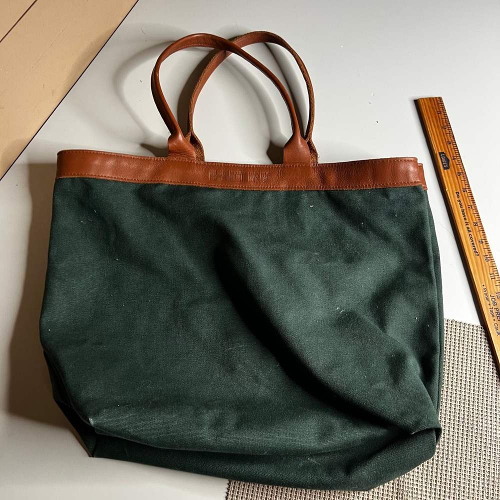Cross Canvas Asheville NC Green Tote Bag Leather Trim Hunt Logo Made in USA